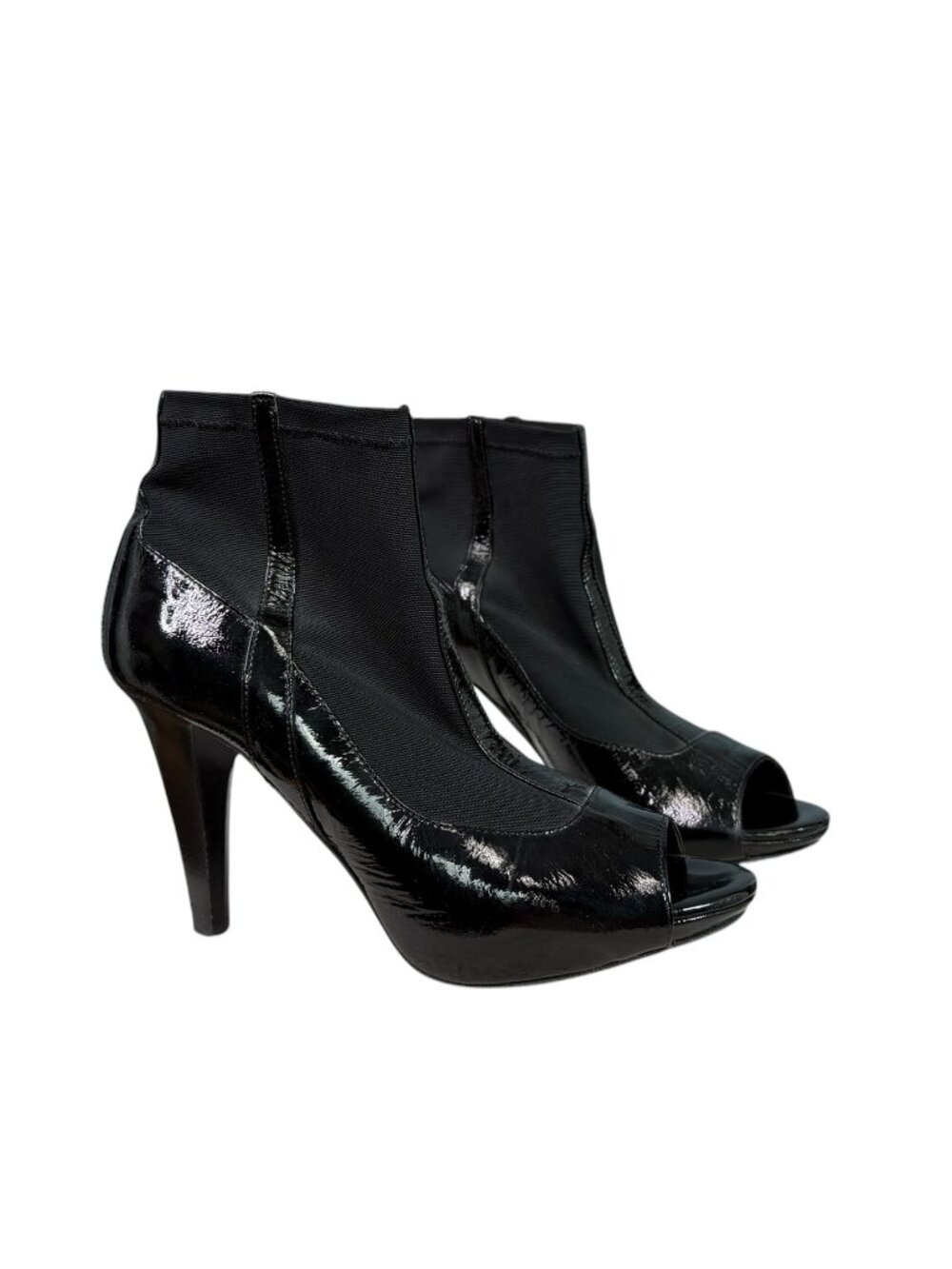 Donald J Pliner Black Patent Leather & Mesh Peep Toe Booties 3.5" Heel Size 6.5